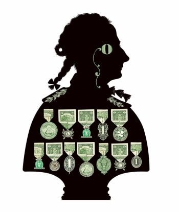 a bust of hamilton decked out with medals