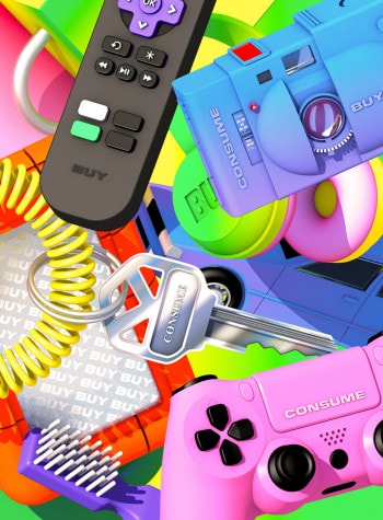 neon collage of cheap gadgets