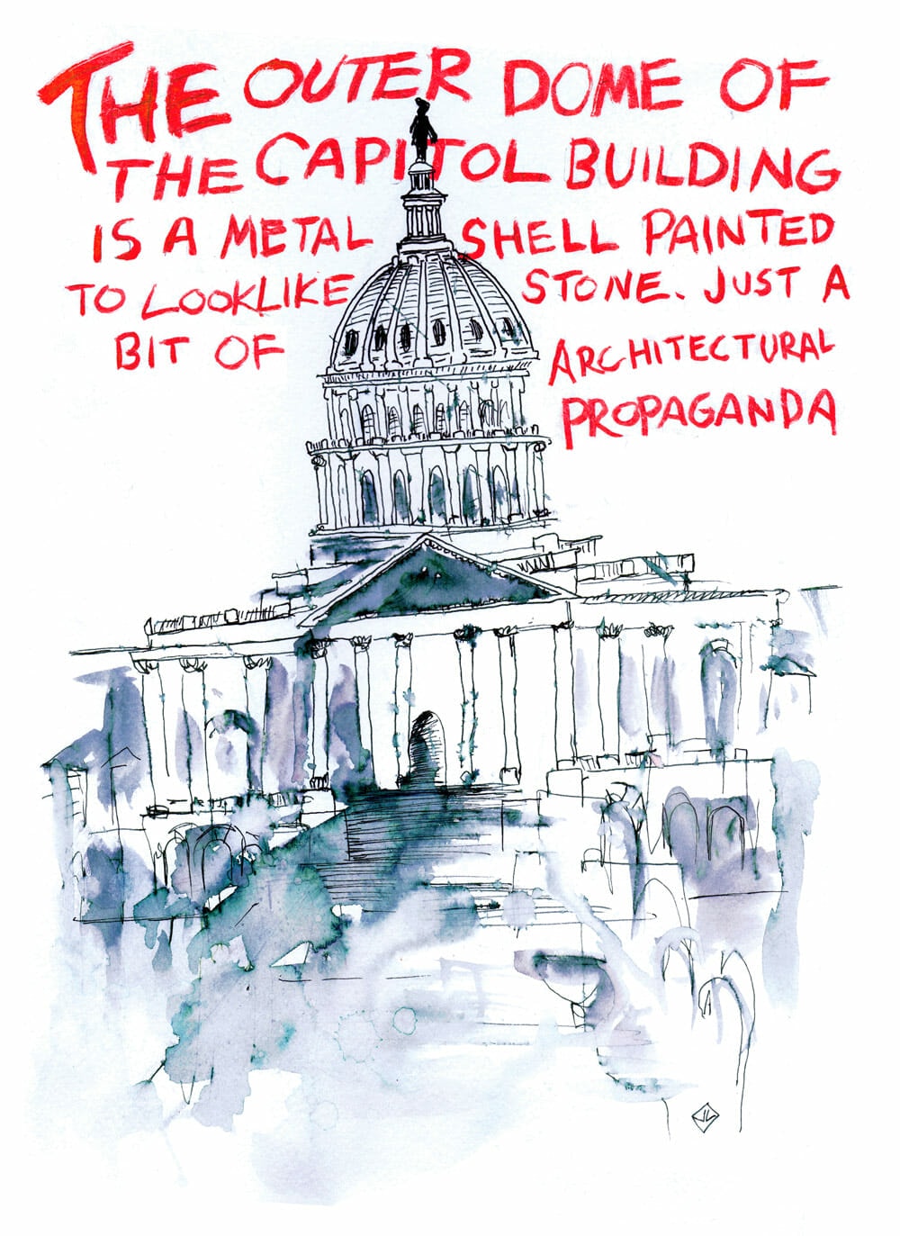 Over a watercolor painting of the U.S. Capitol, the text: 