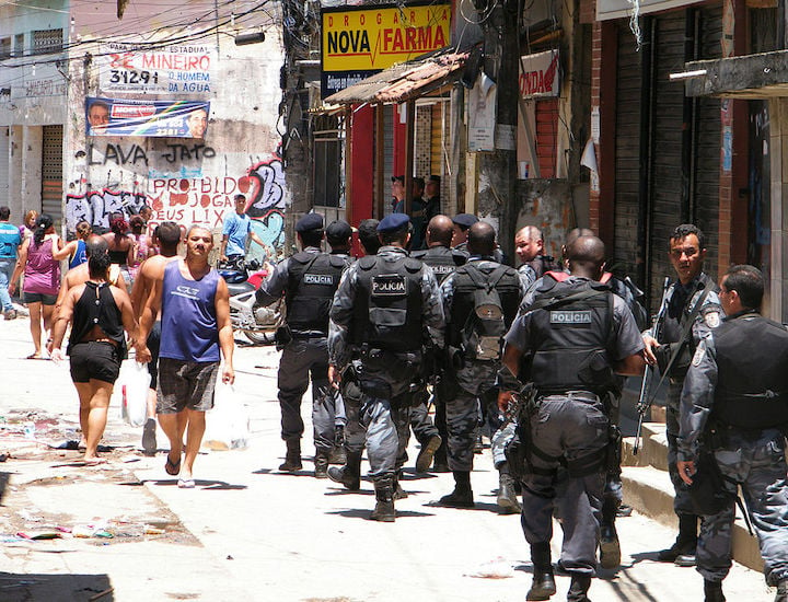 A photograph showing security forces occupy the Complexo do Alemão favela in Rio de Janerio.