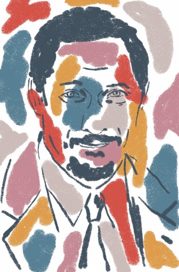 A colorful mosaic portrait of Percival Everett.