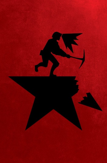 A play on the Hamilton poster, a coal miner with a pickaxe breaks off one of the star’s arms. The background is a deep communist red.