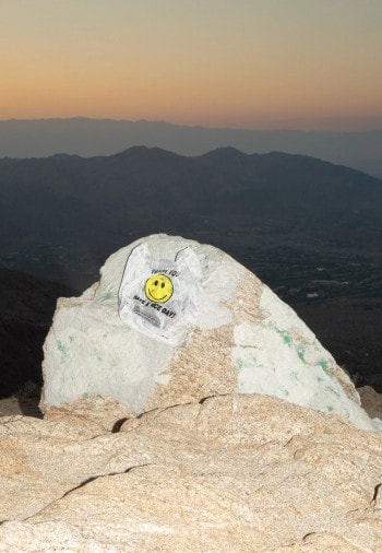 A plastic bag on a boulder