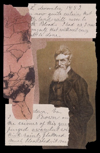A photograph of John Brown and scraps of his writing.